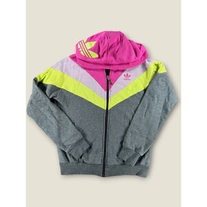 Adidas Originals Women Colorblock Chevron Full Zip Hoodie Grey Pink P02052 M
